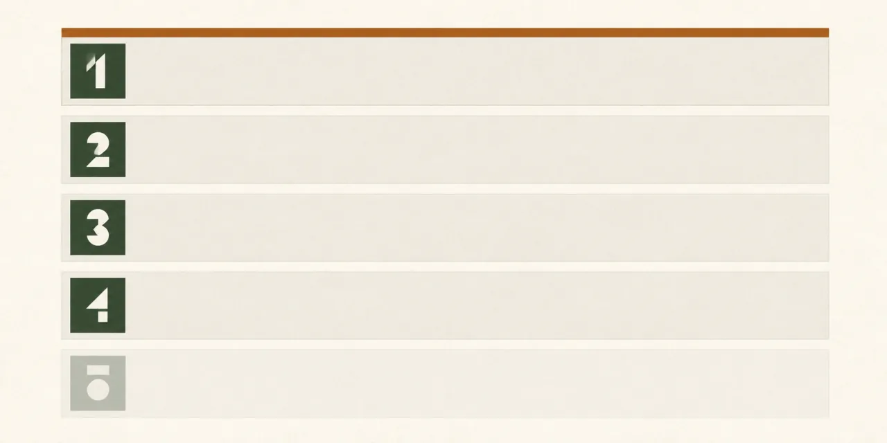 Schéma : cinq bandes de lecture numérotées de haut en bas, la première soulignée d’un épais filet ocre, la dernière estompée en gris