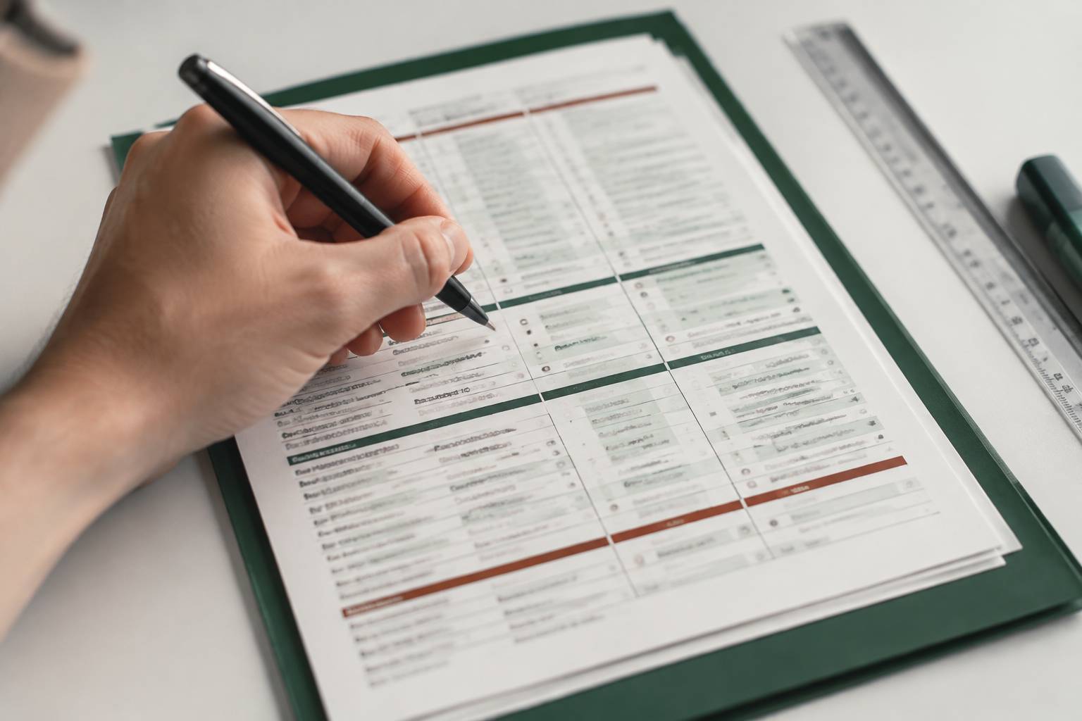 Main remplissant un formulaire administratif neutre au texte illisible