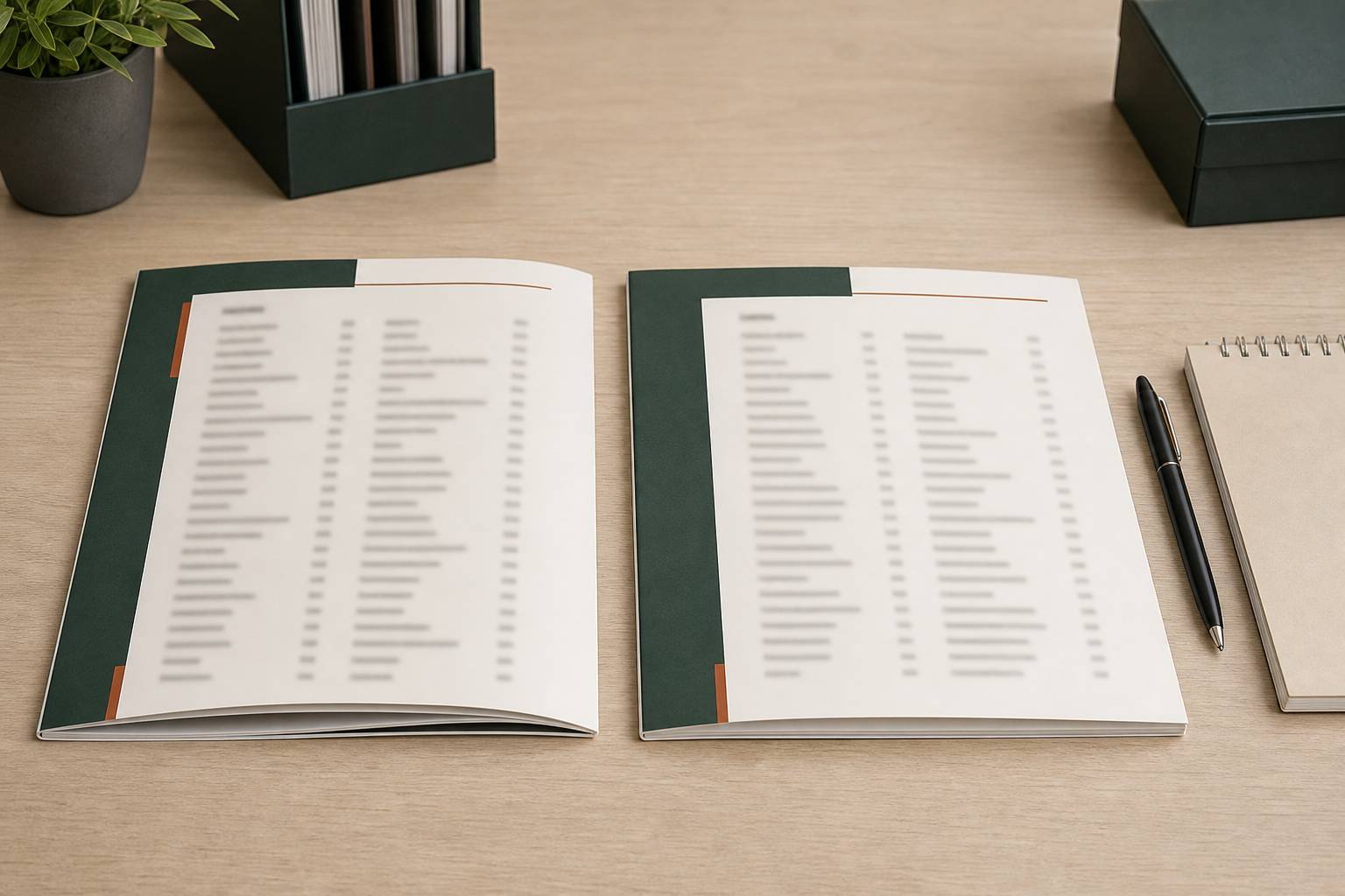Deux brochures d'organisation professionnelle sans logo aux pages floues