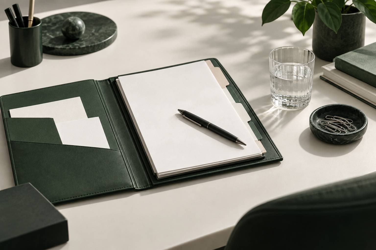 Porte-documents ouvert avec intercalaires neutres et trombones