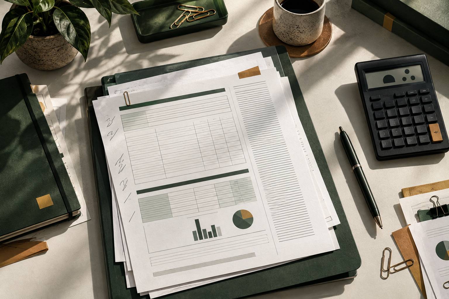 Gros plan sur un formulaire administratif, une calculatrice et un stylo