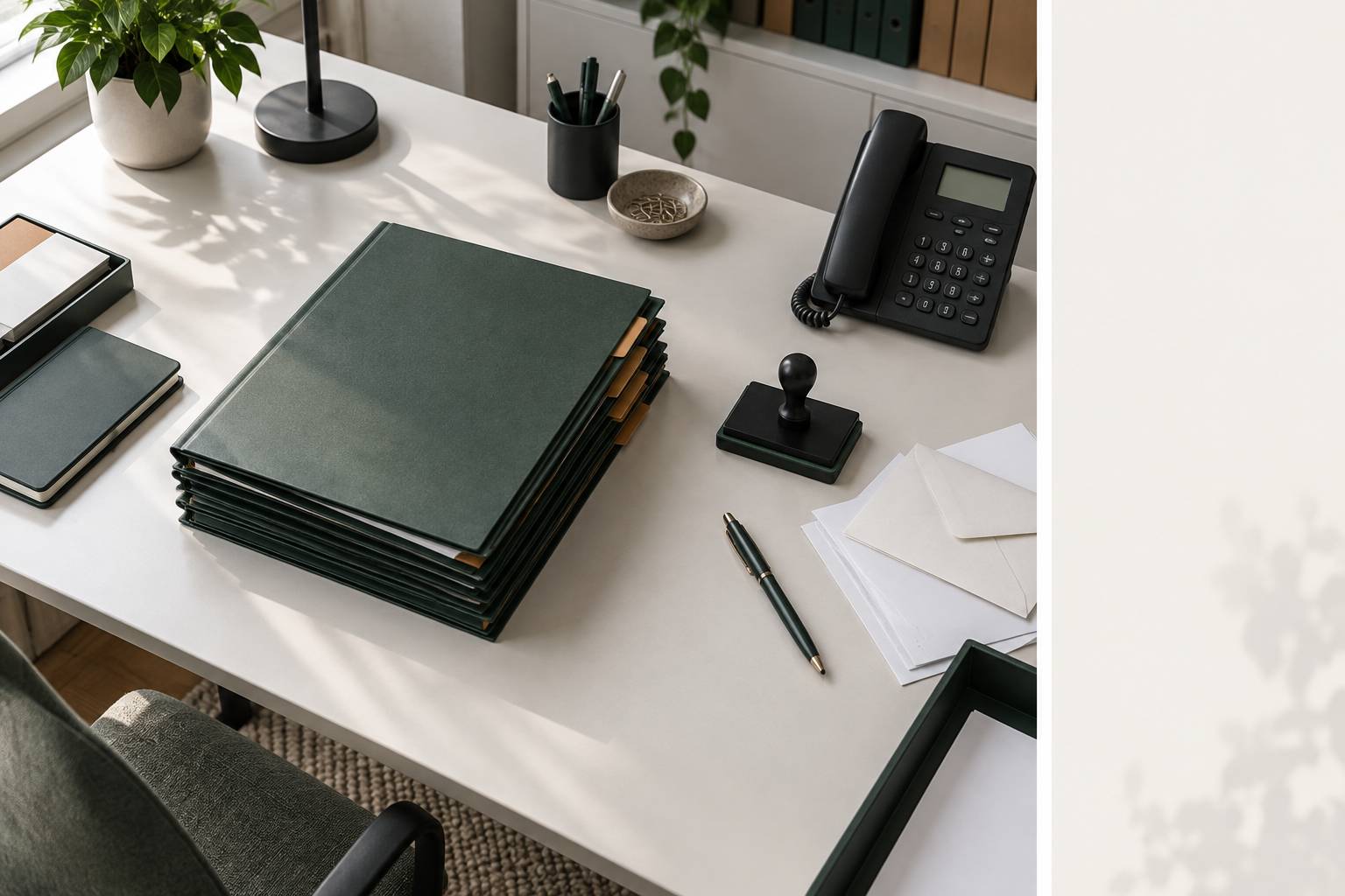 Dossiers d'inscription et tampon sur un bureau d'administration
